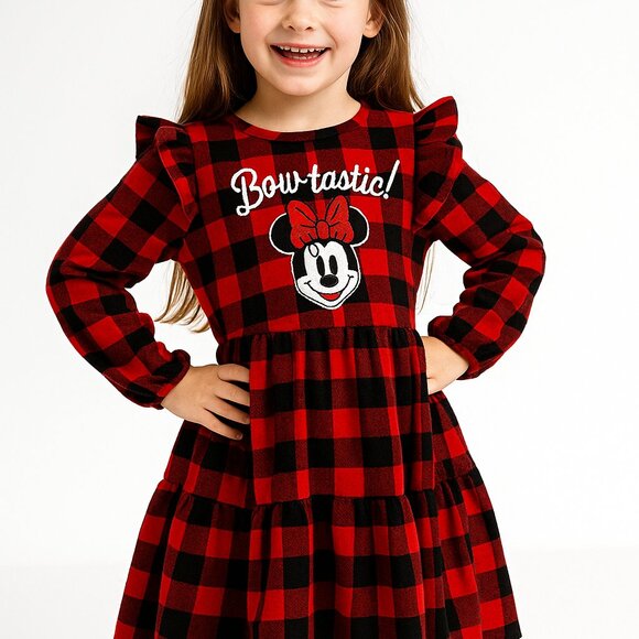 Disney Minnie Mouse Buffalo Plaid Dress in Red and Black 4T NWT - Picture 1 of 7